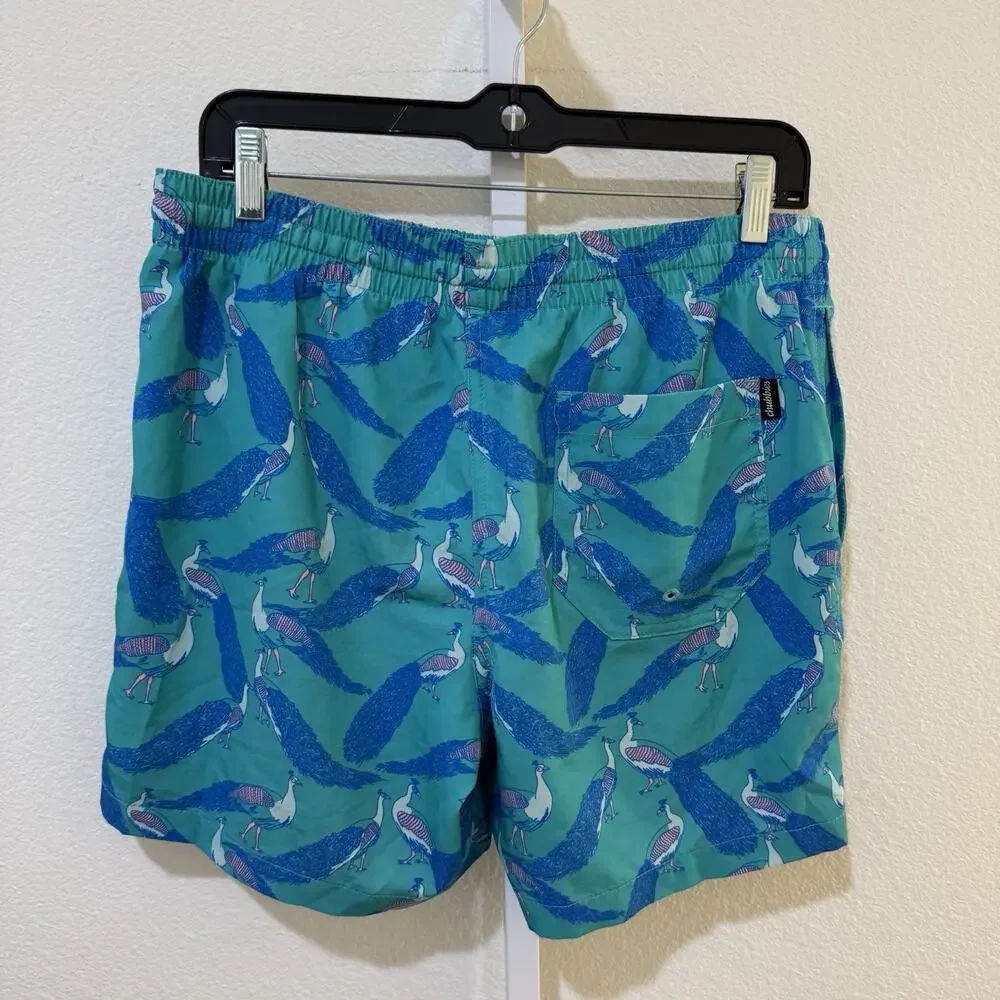 Chubbies Men’s Size M 5.5” Inseam Lined Swim Trunks Peacock Print